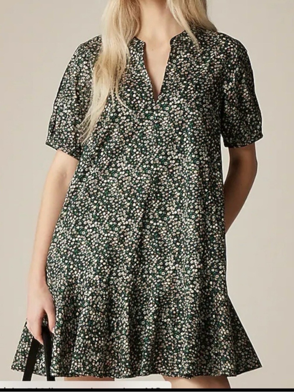 New J Crew Delilah Dress Liberty Marguerite Black Green Floral Puff Sleeve XL